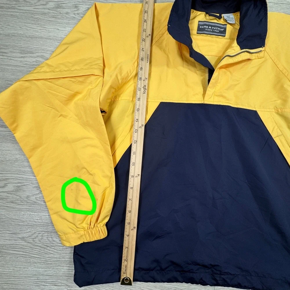 Page & Tuttle Men's Windbreaker Jacket Yellow Navy Small Anorak Pullover Sporty